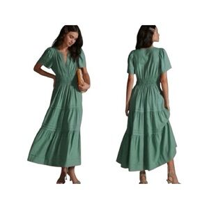 By Anthropology The Somerset Linen Blend Short Sleeves Tiered Maxi Dress XSP